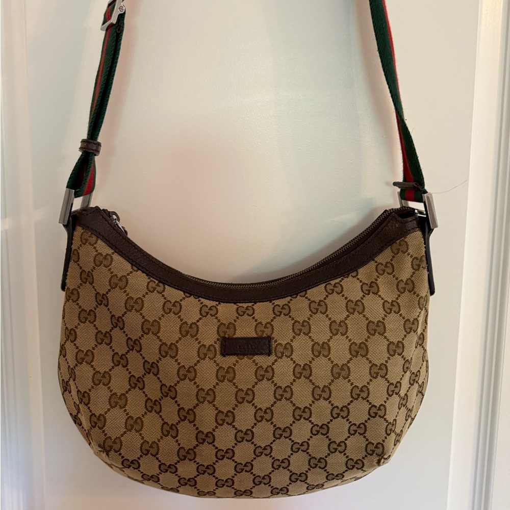 Gucci Shoulder Bag Sherry Line GG Canvas Leather Beige Brown